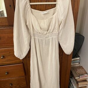 Lush Cream Muslin Smocked Sundress with Bishop Sleeves